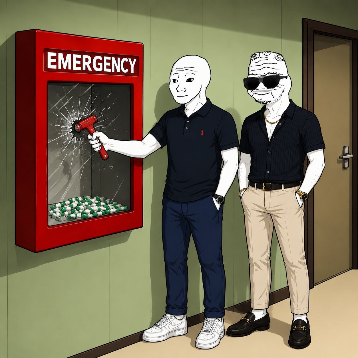 Two pump operators opening an emergency case filled with capsules